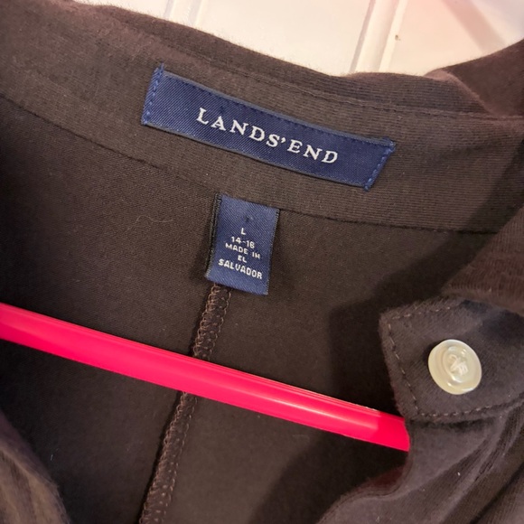 Lands End Brown Button-Up Dress Long Sleeve Tie Waist Large - Picture 3 of 5